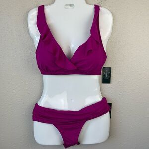 NWT Lauren Ralph Lauren Bikini Top and Matching Bottoms Size 16